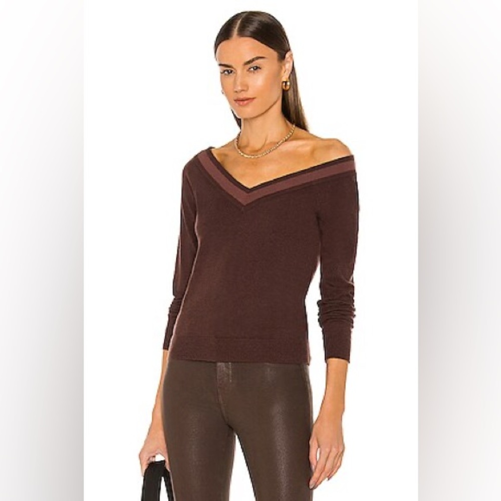 L'AGENCE Antoinette V-Neck Sweater in Chocolate Brown